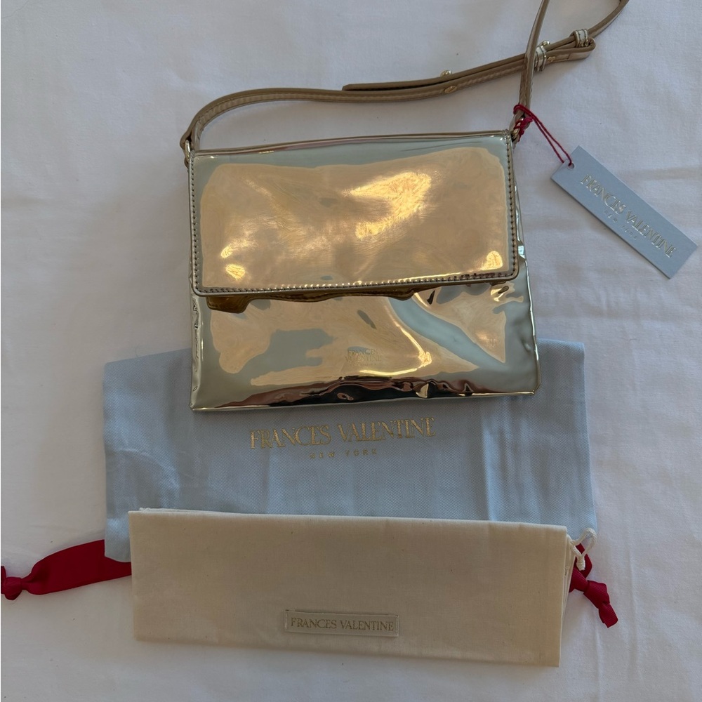 NWT Frances Valentine Vegan Gold Crossbody Bag with flap